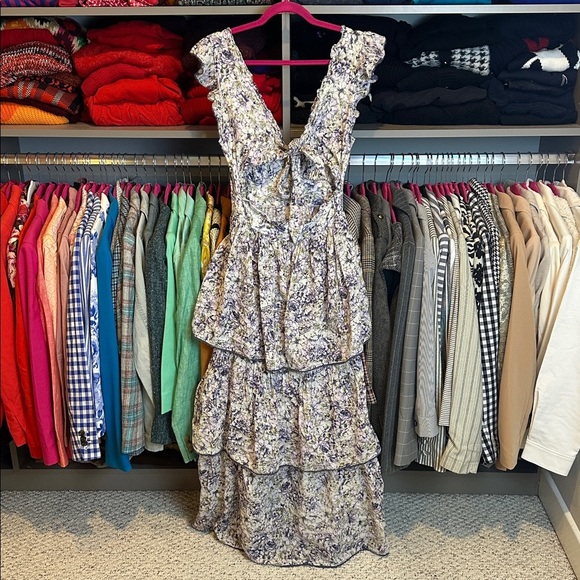 Happy X Nature white/purple floral v neck tiered back tie maxi dress size 4 - Picture 3 of 3